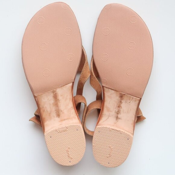 Manolo Blahnik Tan Suede Leather Thong Sandals Luxury Summer Flats Flip Flops 8 - Picture 7 of 16